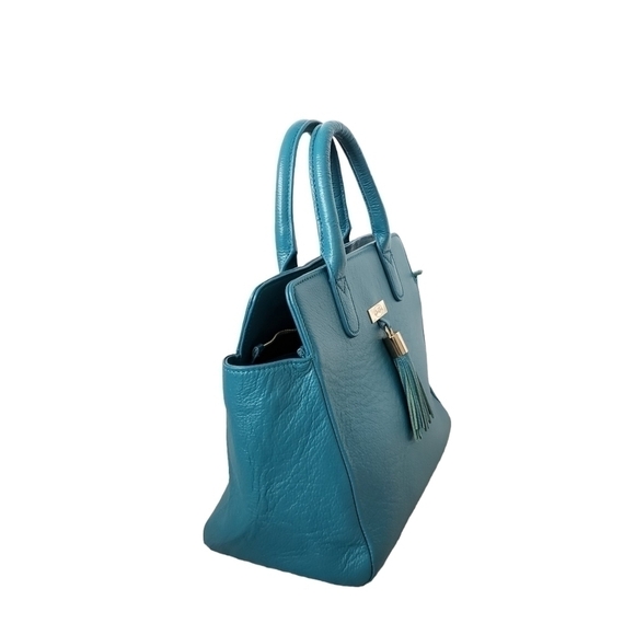 Onna Ehrlich Leather Satchel Bag Gold Details Jewel Teal Tone Like New - Picture 4 of 15